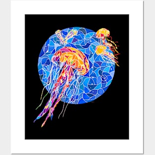 Swimming jellyfish Posters and Art